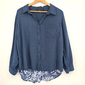 Fred David Stripe Floral Mixed Print Button Up Boho Chic Whimsical Fairy Size 2X